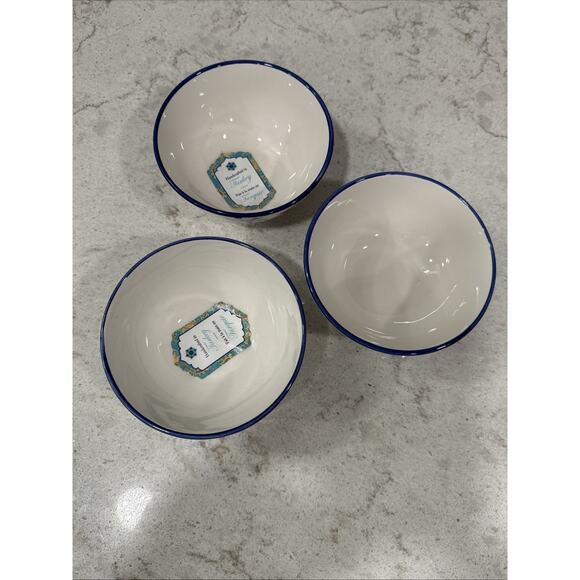 Set of 3 Papart Seramik 4”x2” BLUE WHITE Snowflake Tidbit Snack Dip Bowls Turkey - Picture 5 of 8